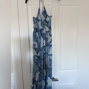 Blue and White Paisley Maxi Dress